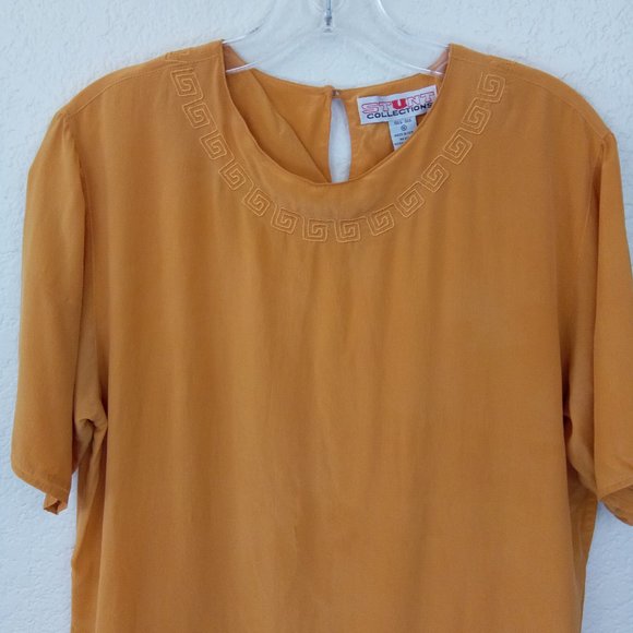 Stunt Collection Mustard 100% Silk Embroidered Top - Picture 2 of 13